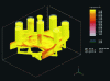 Figure 22 - Simulation of filling (end of casting) and solidification, on Novacast, of a G18CrMo4 steel hinge arm, doc. Hachette and Driout