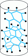 Figure 8 - Schematic configuration of a three-dimensional network of dislocations in an undeformed annealed crystal (Frank network).