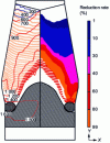 Figure 26 - Isotherms and reduction rates calculated by the N BRIGHT model (from [11])