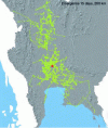 Figure 11 - Mapping the presumed course of the avian flu epidemic in Thailand (2004), starting from the point of emergence (index case) [12].