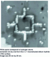 Figure 13 - Ultra-high vacuum scanning tunneling microscopy image of the support surface after vertical atom manipulation and microscope tip fabrication of a complete interconnection circuit for a hybrid-architecture OR logic gate (from 56)