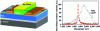 Figure 14 - Left, schematic diagram of the cavity, with a silver mirror at the bottom and a gold mirror on top, and a single nanotube connected to two electrodes in the center of the cavity. Right, emission spectra of the nanotube with (red) and without (grey) the mirror at the top of the cavity. (Mirror; normalized emission intensity; wavelength; filter cutoff) (adapted from [51])