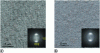 Figure 14 - High-resolution TEM image of two highly textured pyrocarbons, rough laminar (a) and regenerated laminar (b), and Fourier transforms of the inset images, equivalent to selected-area electron diffraction patterns down to zone size.