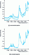 Figure 10 - Effect of correction on polymer spectra (source: Laboratoire d'études des matériaux et biomatériaux, Université de Lyon)