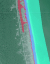 Figure 4 - Example of a dune flooding map at Lido di Dante, south of Ravenna (Italy), for a storm with a return period of 100 years.