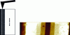 Figure 10 - Left: sample structure consisting of
layers stacked one on top of the other with different concentrations.
The AFM tip is placed on the slice. Right: SCM image of this structure.
The surface is on the left of the image. The width of the central
step is 450 nm.