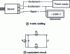 Figure 25 - 3-wire sensor wiring with high-level output voltage (V) and equivalent circuit due to in-line resistance