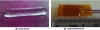 Figure 17 - Platinum temperature sensors: a) the platinum wire is wound in quartz, b) the platinum is deposited on an insulating support.