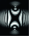 Figure 20 - Polarographic study of a stretched thin plastic film placed between crossed polarizer and analyzer. This is a biaxial medium. The direction of the axes can be seen at the center of the rings. The circles represent an angular scale (film thickness: 45 ...