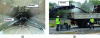 Figure 3 - (a) Positioning of sampling probes and pitot tube in the conveyor end section, (b) illustration of monitoring during planer operation