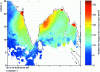 Figure 7 - Visible radiative flux "trapped" in the aerosol plume of the winter monsoon layer averaged over the month of March 1999, using data from the geostationary Meteosat 5 satellite during the INDOEX international campaign.