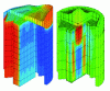 Figure 10 - Example of the application of the homogenization method to the dynamic behavior of fuel assemblies in a reactor core; the figure shows the pressure field in the fluid contained between the assemblies (source: CEA).