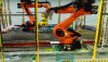 Figure 21 - Design of robot layout in an existing production line using Interact (noisy image reconstructed from a point cloud).