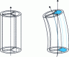 Figure 24 - Flexible 3-chamber fluidic actuator, bending under the action of the pressure in the right-hand chamber (in red) [14].