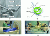 Figure 6 - MRI-compatible robotic assistants for liver surgery. (a) Passive double disc needle holder [29]. (b) CAD prototype of double-disc device [30].(c) Innomotion [28] (d) LPR [31].