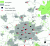 Figure 2 - The Rennes UHI monitoring network in 2010 (Davis station WM2) and 2021 (connected stations VP2) (from Foissard, 2015)