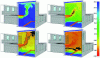 Figure 10 - Visibility conditions in stairwell after 3, 5, 6 and 7 min; black contour: visibility at 5 m