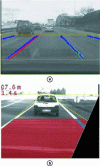 Figure 8 - Detection of markings using single-camera vision (a) and obstacles using stereovision (b) (source Livic)