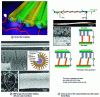 Figure 16 - SEM image of Kevlar fibers bristling with zinc oxide nanofibers and close-up view of the contact between two ZnO-coated Kevlar fibers (after [9]).